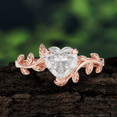 Unique Design Heart Cut Moissanite Leaf Engagement Ring